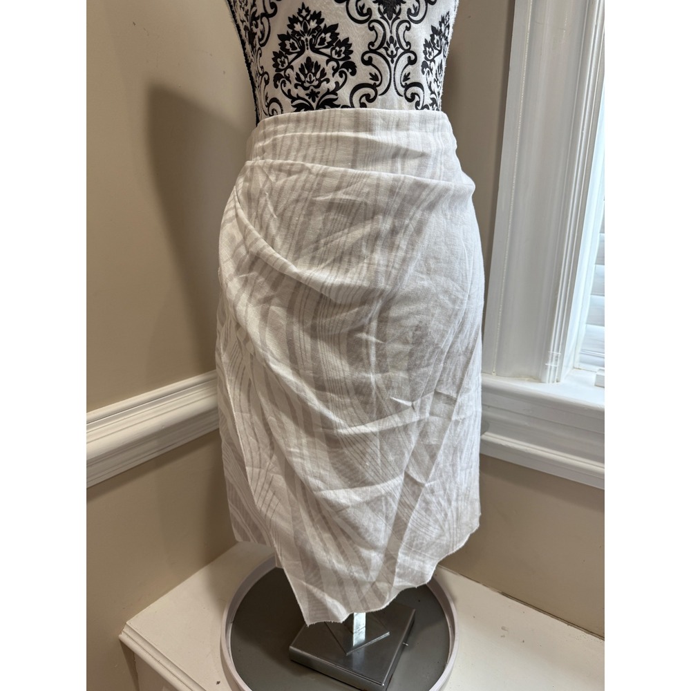 Nikki Valenti Womens Linen Draped Midi Skirt Neutral Abstract Print 8 Clean Girl